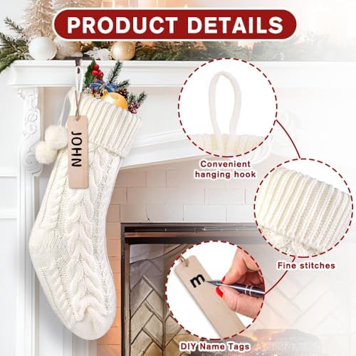 4Pack 18 Inches Christmas Knitted Hanging Stockings,Xmas White Large Farmhouse Rustic Neutral Cable Knit Personal Stockings Decorations for Christmas Tree Fireplace Family Holiday Party Decor - Image 4