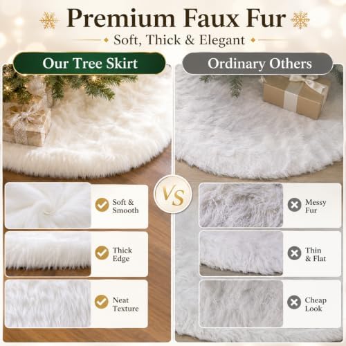 AOGU 72 Inch Faux Fur Christmas Tree Skirt White Plush Skirt for Merry Christmas Party Christmas Tree Decoration - Image 4