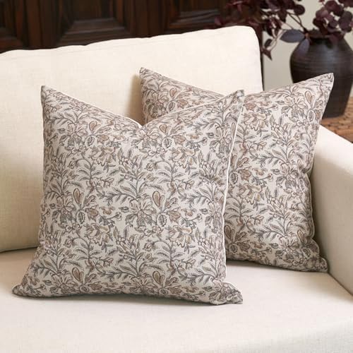 Amor Virisso Floral Throw Pillow Covers 24x24 Set of 2 Vintage Block Print Pillow Covers Decorative Pillow Covers Couch Pillows for Living Room Farmhouse Accent Sofa Pillows, Red/Sand by AffordableFloralPrintMaker