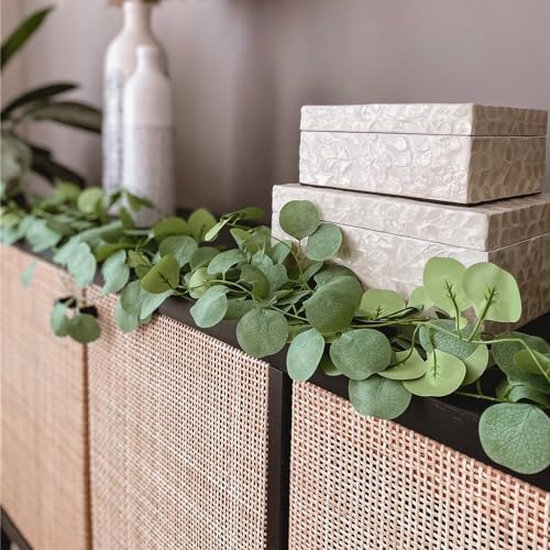 CQURE 120 Pack 840Ft Eucalyptus Garland,Artificial Eucalyptus Leaves Table Greenery Garland Wreath Vines for Wedding Party Table Fireplace Bedroom Wall Room Decor - Image 2