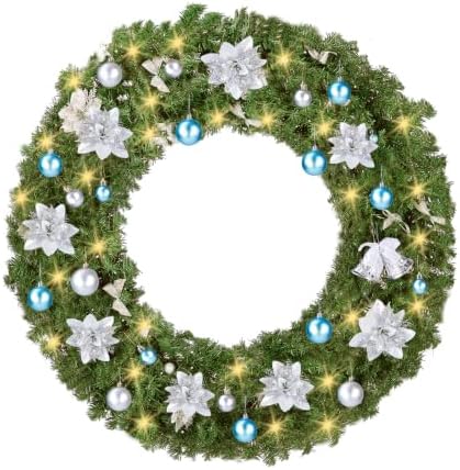 VINGLI 48 Inch Prelit Christmas Wreath Fireplace, Holiday Decor Blue Silver by VINGLI