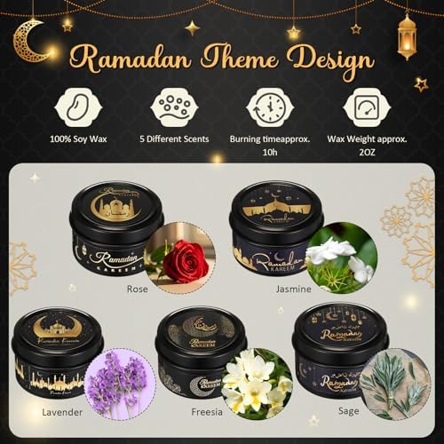 MTLEE 20 Set Ramadan Mubarak Scented Candle with Organza Bag and Cards Ramadan Gifts Eid Candles Muslim Scented Light Islamic Party Favors Gifts for Home Muslim Islam Festival Holiday Decor(Black) - Image 3