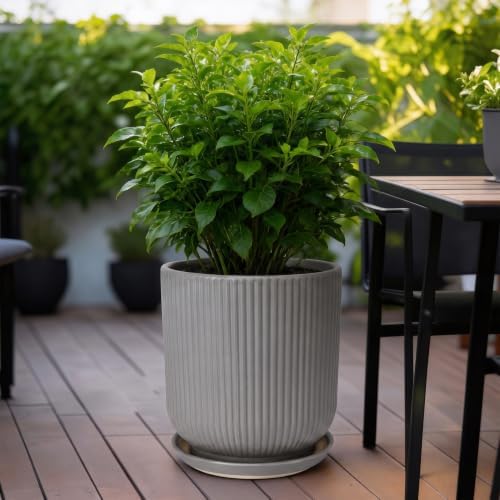 Deep Dream 10 Inch Ceramic Pots for Plants, Heavy Plant Pot for Indoor Outdoor Plants, Large Plant Pot with Drainage Hole and Saucer, Modern Tall Flower Pot, Gifts for Plant Lovers, Grey - Image 4