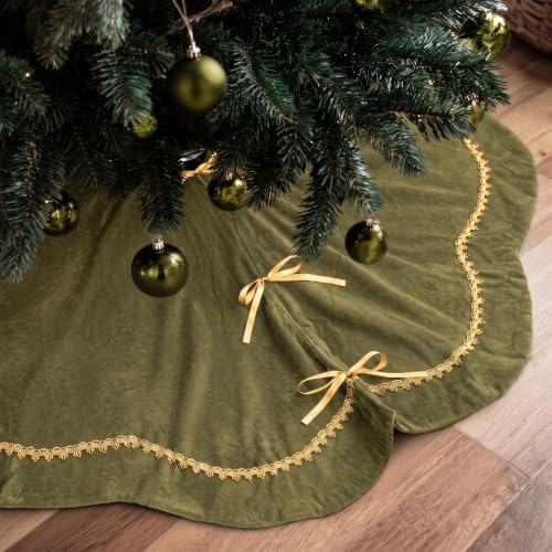 Arrowbash Olive Green 72 Inch Christmas Tree Skirt Velvet Scallop Ddge by Arrowbash