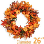 Fall Wreaths for Front Door 26 inch, Fall Door Wreath with Pumpkin, Maple Leaves Autumn Thanksgiving Harvest Festival Decorations Indoor and Outdoor - Image 2