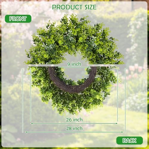 Large Boxwood Wreath for Front Door, 28" Artificial Spring and Summer Greenery Wreathwith White Flower Buds, All-Season Home Decor for Walls, Windows, Parties, Weddings, Indoor Outdoor - Image 4