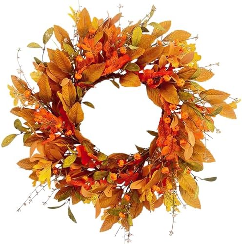 Betylifoy Fall Wreath for Front Door 22'' Artificial Autumn Pumpkin Wreaths by Betylifoy