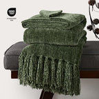 EverGrace Chenille Knit Throw Blanket for Couch, 50"x60", Olive Green - Image 4