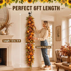 Suncalla 6ft Fall Garland for Mantle, Autumn Artificial Tulip Daisy Garland - Image 3