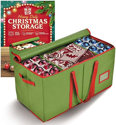 Holiday Cheer Premium Christmas Ornament Storage – Christmas Storage Container Perfect for Holiday Decorations and Ornament Storage Box – Fits 128 Holiday Ornaments – Tear-Proof Fabric by Holiday+Cheer