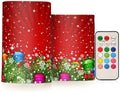 ALAZA Christmas Tree Decoration and Snowflakes Red Flickering Flameless Candles Battery Operated with Remote Timer,Tea Light Candles LED Pillar Votive Candles Set of 2 for Outdoor Indoor Decorations by ALAZA