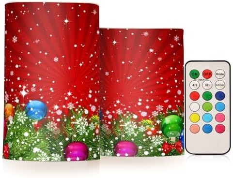ALAZA Christmas Tree Decoration and Snowflakes Red Flickering Flameless Candles Battery Operated with Remote Timer,Tea Light Candles LED Pillar Votive Candles Set of 2 for Outdoor Indoor Decorations by ALAZA