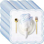 Hahafelt 12 Set Scalloped Cloth Napkins, Embroidery Polyester, Blue by Hahafelt