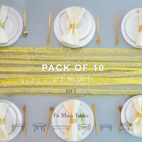 Snowkingdom 10Pcs 10Ft Yellow Shimmer Sparkle Gauze Sheer Table Runner - Image 2