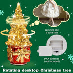 Glass Christmas Trees for Tabletop, Rotating Mercury Glass Christmas Tree Decoration, Sparkling Small Xmas Tree with Lights, Battery Operated Xmas Trees with Timer (Yellow) - Image 3