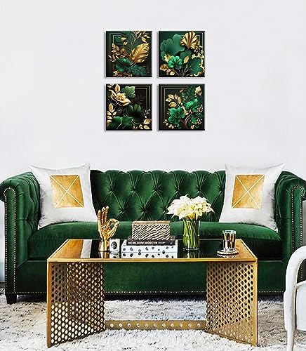 DJSYLIFE Green and Gold Tropical Plant Leaves Canvas Wall Art 12x12 Inch - Image 5