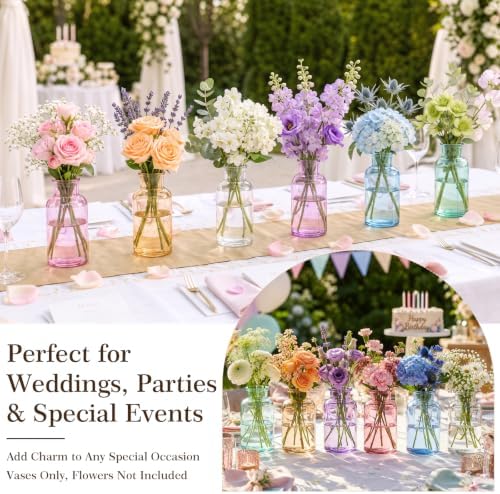 6 Pack Mason Jar Vases for Centerpieces,6.3" Colored Glass Bud Vases Set - Image 4