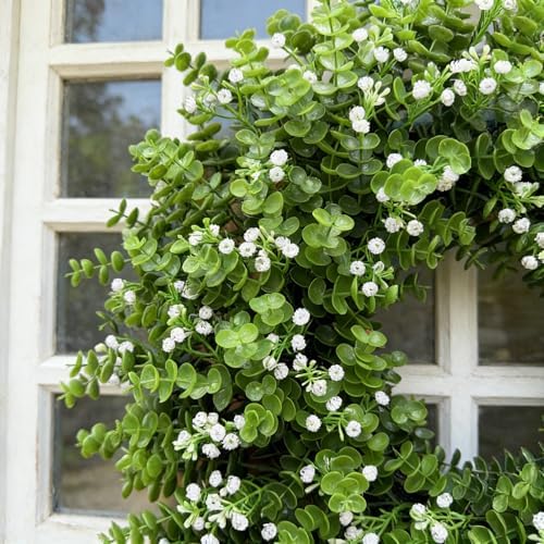 26” Large Artificial Eucalyptus Wreath for Front Door Rustic Summer Door Greenery Wreath Spring Floral Wreaths Farmhouse Wreath for Indoor Outdoor Home Festival Celebrations - Image 3