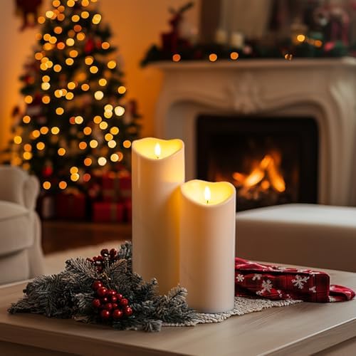 Homemory 4"x12" Outdoor Waterproof Flameless Candles with Timers and Remote Control, Battery Operated Candles, LED Plastic Candles, Ivory White, Set of 2 - Image 6