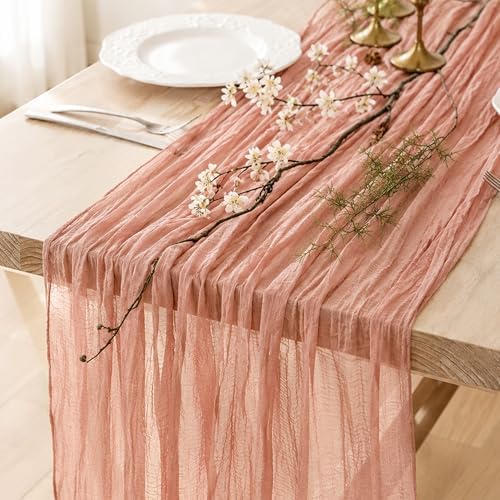 12 Pack Dusty Pink Cheesecloth Table Runner 120 Inch Boho Wedding Decor by Fixwal