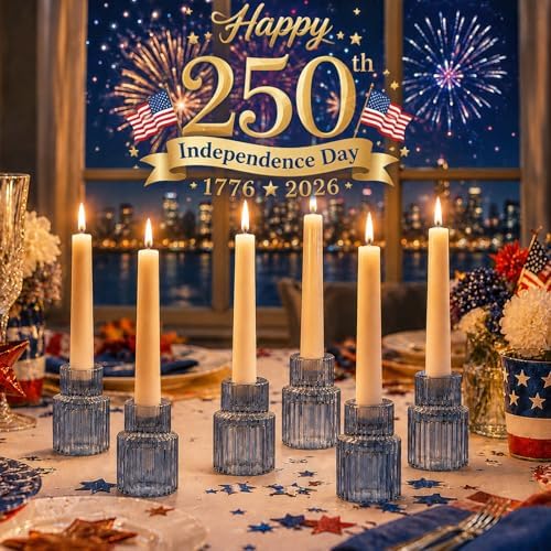 Hewory Glass Candlestick Holders Bulk, 20 PCS Blue Taper Candle Holders - Image 2
