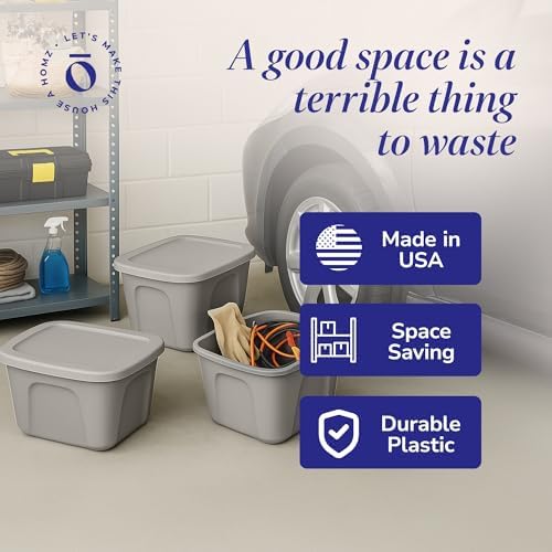 HOMZ 8-Pack Durable Molded Bin, Plastic Storage Containers with Lids, 10 Gallon, Silver - Stackable Organizer Totes and Boxes for Bedroom, Kitchen, and Garage Organization - Image 5