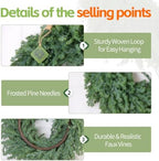 24 Inch Christmas Wreath – Artificial Norfolk Pine & Cedar Greenery, Full Holiday Wreath for Front Door, Wall, Window, Porch, Indoor & Outdoor Christmas Decor (1, 24") - Image 3