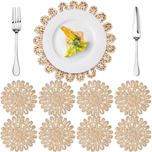 Set of 8 Ruffled Woven Corn Husk Placemats 11.8'' Boho Farmhouse Placemats for Tabletop Decor Elegant Dining Wedding Christmas Thanksgiving Day Holiday Dinner Party Housewarming Gifts Daily by Gandeer