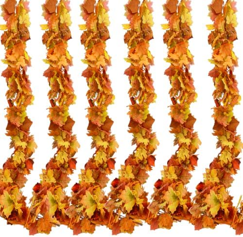 6pack Fall Garland Maple Leaf Garland 6 Ft/Piece Artificial Fall Maple Leaves Garlands Hanging Vine Faux Autumn Foliage Thanksgiving Decor (6 Pack, 6Ft/Piece) by Antspirit