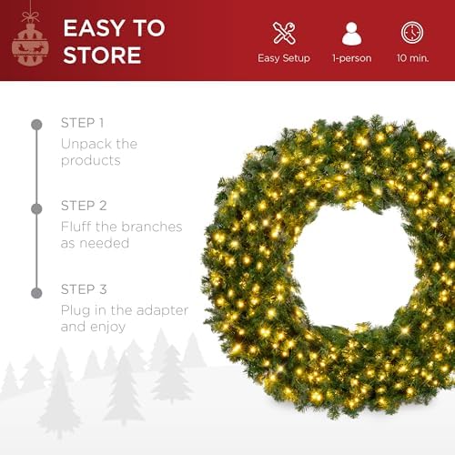 Best Choice Products 30in Large Artificial Pre-Lit Fir Christmas Wreath Holiday Accent Decoration w/ 100 LED Lights, 220 PVC Tips - Image 6