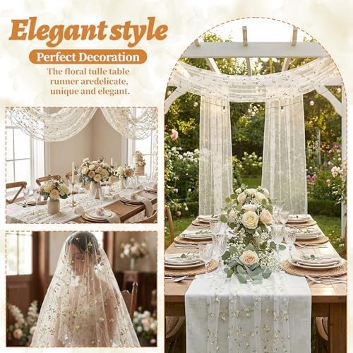 Lounsweer 3 Pcs Flower Table Runner 10ft Embroidery Flower - Image 4
