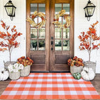 Orange and White Plaid Rug, 3' x 5' Fall Front Door Decor Mat, Cotton Washable Hand-Woven Door Mat for Layered Doormat, Autumn Halloween Thanksgiving Carpet for Porch, Entryway by Homydecor