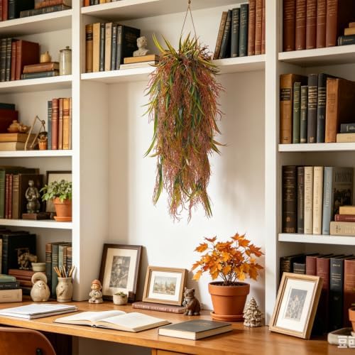 dallisten 4Pcs Autumn Fake Hanging Fern Plants for Outdoors, UV Resistant Artificial Ferns Fall Vines Faux Trailing Plants for Indoor Wall Porch Home Thanksgiving Halloween Decor(YellowGreen Leaves) - Image 7