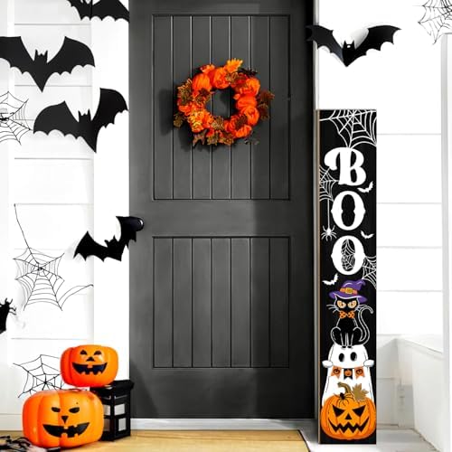 Halloween Porch Sign, Boo Sign for Front Porch, Spooky Pumpkin Wooden Sign Yard, Vertical Wood Sign Standing for Patio Front Door Porch, Long Porch Sign for Holiday Home Party Yard Indoor Outdoor Decor, 47x8 inch - Image 3