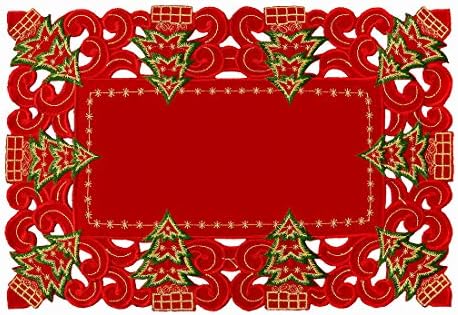Grelucgo Set of 6 Embroidered Christmas Holiday Holly Tree Table Placemats, Rectangular 12 x 18 by Grelucgo