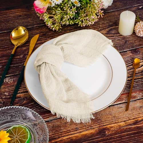 Pesonlook 60 Pcs Natural Cotton Linen Napkins with Fringe, 16x16 Inches - Image 7