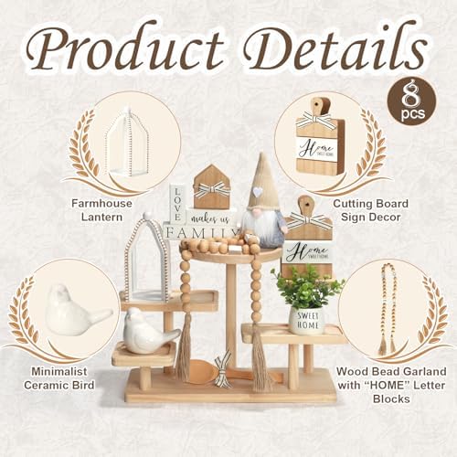 Farmhouse Tiered Tray Decor Set 8 PCS Sweet Home Tabletop Decorations - Image 2