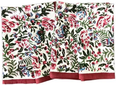 ATOSII Ambrosia Floral 100% Cotton Fall Cloth Dinner Napkins, Handblock Print, Washable Durable Linen for Everyday Use Wedding Parties Outdoors Christmas Thanksgiving I 20 X 20 Inches I Set of 4 by ATOSII