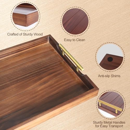 SXNOWS Large Wooden Serving Tray with 2 Sets of Handles,Dark Brown - Image 2