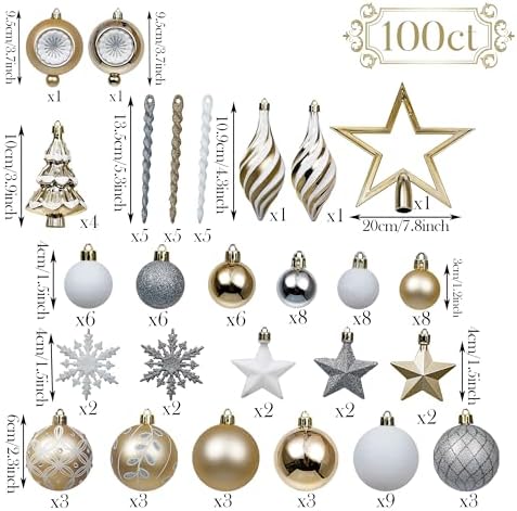 Valery Madelyn Christmas Ball Ornaments, 100ct White and Gold Shatterproof Christmas Tree Decorations Set, Elegant Hanging Ornaments for Xmas Trees Bulk Holiday Wedding Party Decor - Image 3