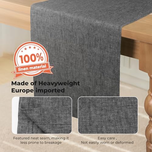 100% Pure Linen Table Runner 108 Inches Long, Coffee Table Runner,Farmhouse Style, 14×108 Inches, Perfect for Spring, Summer, Dining Table, Holiday Decor and Dresser -Athena -Charcoal Grey - Image 2