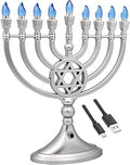 The Dreidel Company Traditional LED Electric Silver Matte Hanukkah Menorah Full Size 13 Inches Tall Battery or USB Powered - Includes a Micro USB Charging Cable by TheDreidelCompany