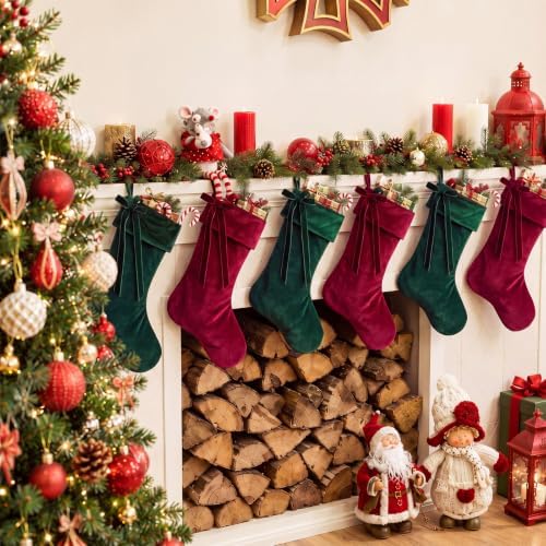 Leumoi 18 Inch Velvet Christmas Stockings Set of 6 Classic Farmhouse Mantel - Image 2