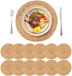 13.8'' Round Woven Placemats Set of 12, Boho Wicker Chargers, Terrekraft by TerrekraftMakeLuxuryTraysAffordable