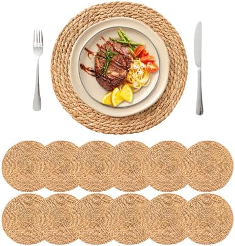 13.8'' Round Woven Placemats Set of 12, Boho Wicker Chargers, Terrekraft by TerrekraftMakeLuxuryTraysAffordable