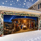 Holy Nativity Scene Christmas Garage Door Banner 7x16 FT, Large 2-Car Manger Birth of Jesus Outdoor Wall Mural Backdrop, Religious Three Wise Men Star of Bethlehem Holiday Hanging Cover Sign Decor - Image 3