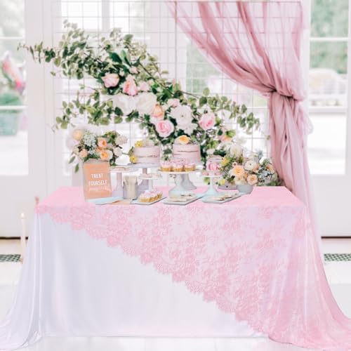 Pink Lace Table Cloth 60x120inch 2Pcs for Decorations Wedding Centerpieces by LuoluoHouse