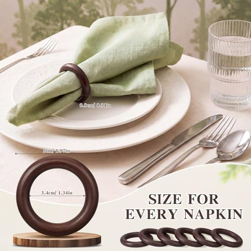 Thenshop 150 Pcs Decorative Wooden Napkin Rings Bulk Exquisite, Dark Brown - Image 2