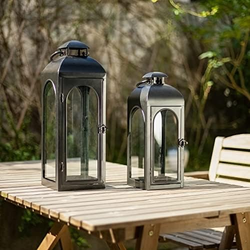 Bdor 16 Inch Outdoor Indoor Lantern, Set of 2 Black Metal Candle Lanterns - Image 6