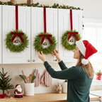 6Pcs Mini Christmas Cedar Wreath, 12 Inch Small Wreaths for Kitchen Cabinets, with Deep Red Bow Vintage Bells Pine and Cypress Leaves for Fireplace Window Farmhouse Indoor Home Decorations - Image 6